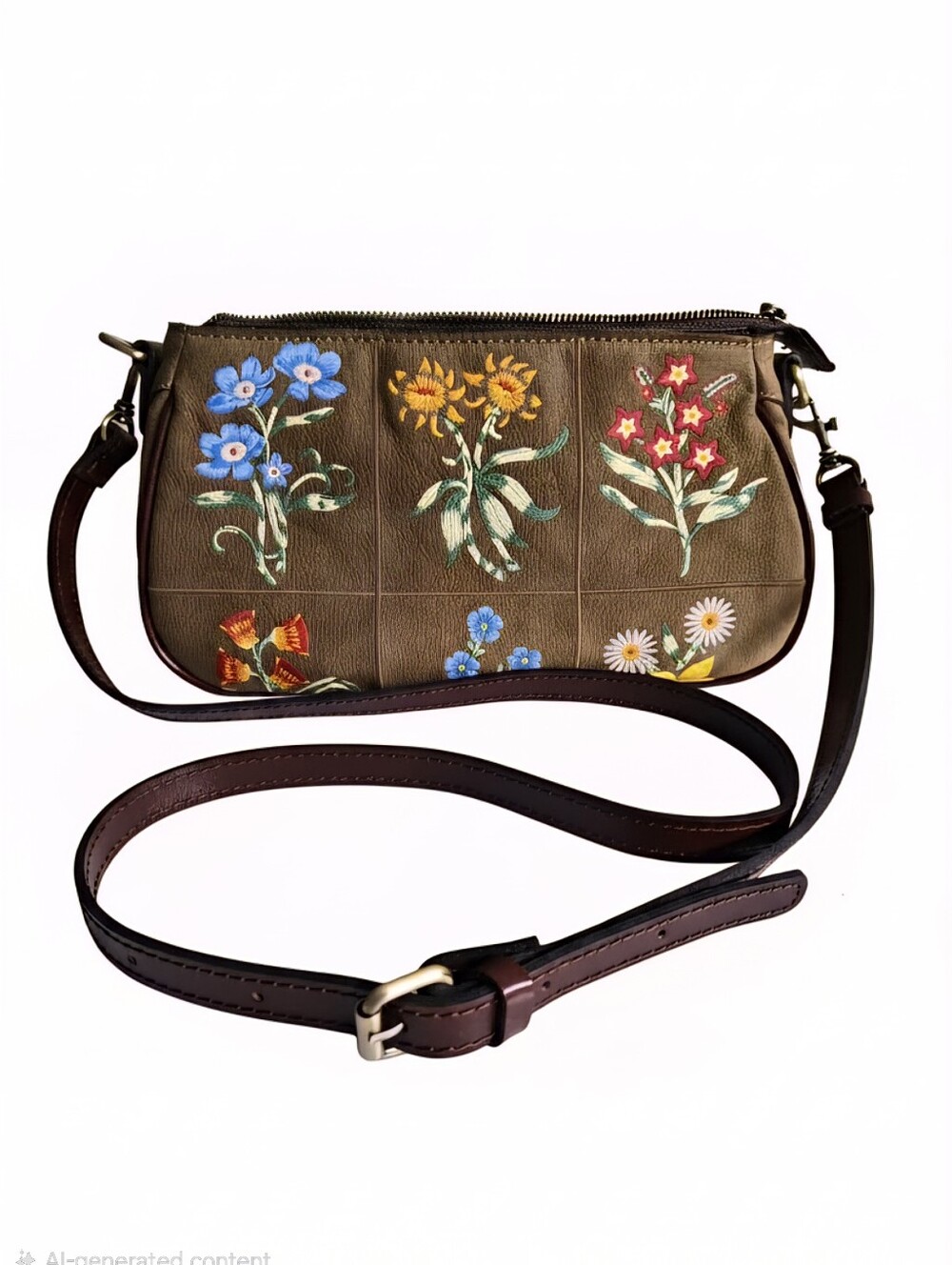 Patricia Nash Floral Embroidered Crossbody Bag in Olive Green